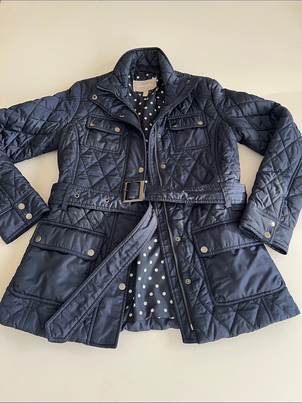 Banana Republic Navy Quilted Utility Jacket with Belted Waist